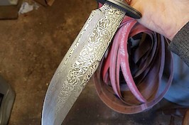 A presentation Bowie in Damasteel, stainless fittings and  sambar stag...a very special knife!